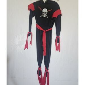 Ninja Skull 8-10 Kids Jumpsuit Hooded Halloween Costume Dress Up Pirate Stealthy